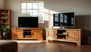 Boomstam tv meubel kopen: massief eiken of steigerhout